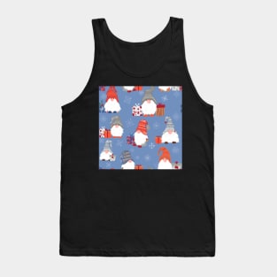 Christmas Gnomes with Snowflakes and Presents on Pale Blue Tank Top